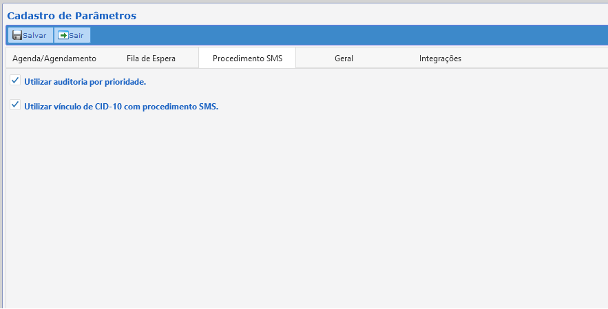  (image: http://wikka.fastmedic.com.br/wikka/images/Telas versão Web/Central Procedimentos/CADASTROS/ParametrosCP/Aba-ProcedimentoSMS.png) 